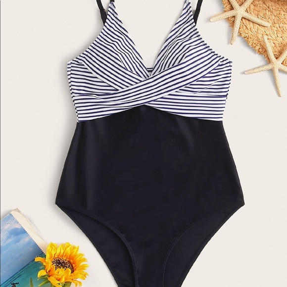 Navy Striped One-Piece - Picture 1 of 2